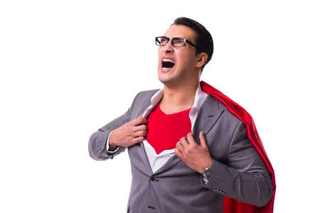 Man wearing red cover isolated on whtie backgroundの写真素材