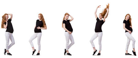 Pregnant woman in composite image isolated on whiteの写真素材