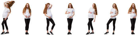 Pregnant woman in composite image isolated on whiteの写真素材