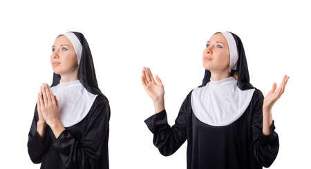 Pretty nun isolated on whiteの写真素材