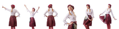 Woman in traditional scottish clothingの写真素材