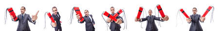 Businessman with dynamite isolated on whiteの写真素材