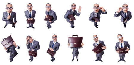 Funny nerd businessman isolated on whiteの写真素材