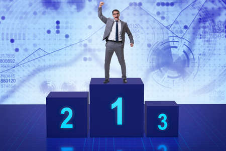 Businessman taking first place in competitionの写真素材
