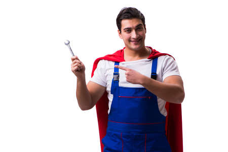 Super hero repairman isolated on the whiteの写真素材