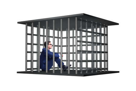 Businessman in the cage isolated on whiteの写真素材