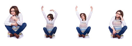 Student with books isolated on whiteの写真素材