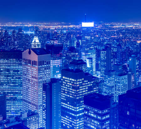 View of New York Manhattan during sunset hoursの写真素材