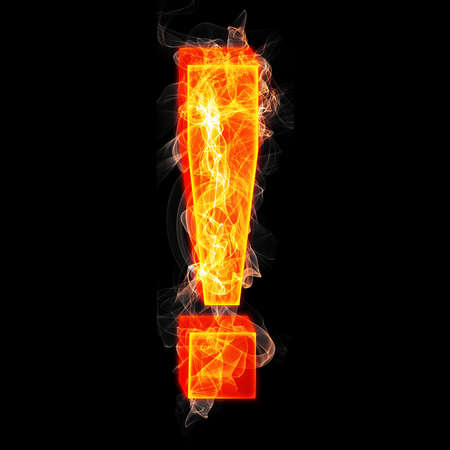 Exclamation burning mark on blackの写真素材