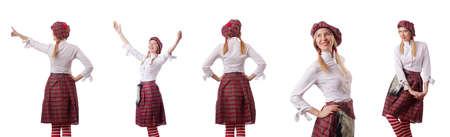 Woman in traditional scottish clothingの写真素材
