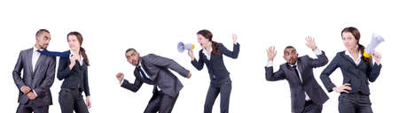 Office conflict between man and woman isolated on whiteの写真素材