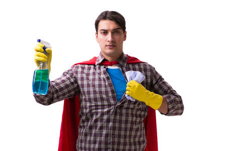 Super hero cleaner isolated on whiteの写真素材