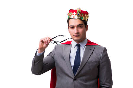 King businessman wearing red cover on whiteの写真素材