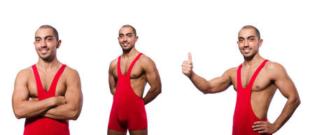 Wrestler in red dress isolated on the whiteの写真素材
