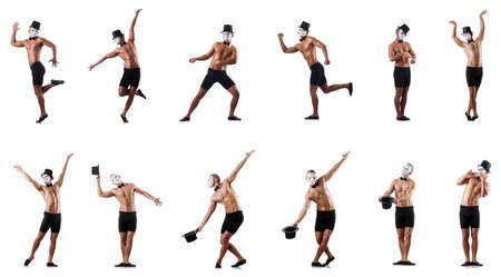 Naked muscular mime isolated on whiteの写真素材
