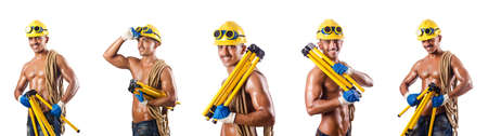 Naked construction worker on white