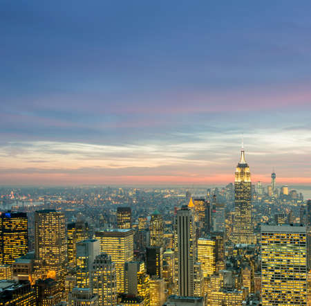 View of New York Manhattan during sunset hoursの写真素材