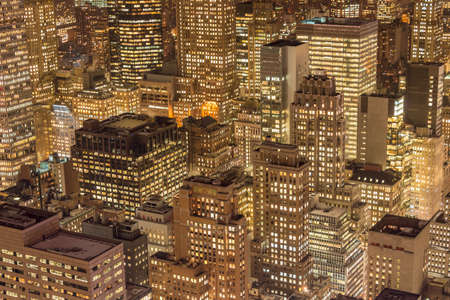 Night view of New York Manhattan during sunset