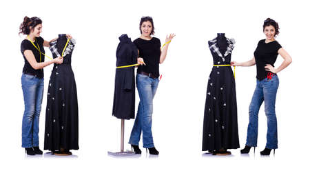 Woman tailor isolated on the whiteの写真素材