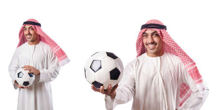 Arab businessman with football on whiteの写真素材