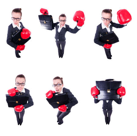 Collage of funny businesswoman on whiteの写真素材