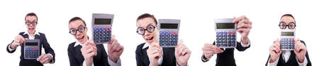 Nerd female accountant with calculatorの写真素材