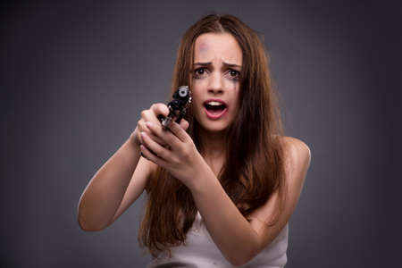 Woman in violence and discrimination conceptの写真素材