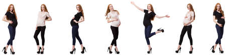 Pregnant woman in composite image isolated on whiteの写真素材