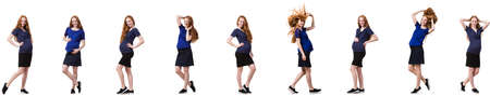 Pregnant woman in composite image isolated on whiteの写真素材