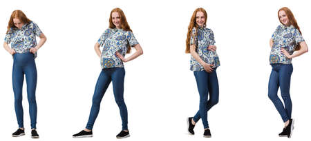 Pregnant woman in composite image isolated on whiteの写真素材