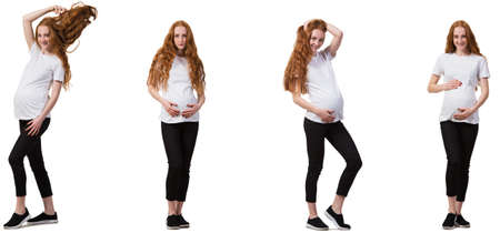 Pregnant woman in composite image isolated on whiteの写真素材