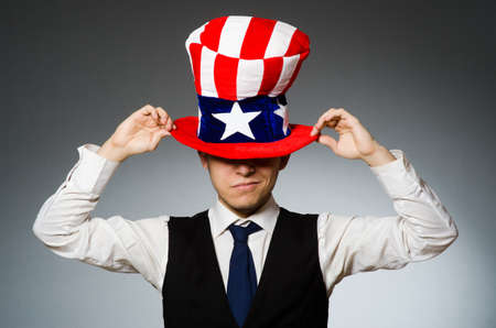 Man wearing hat with american symbolsの写真素材