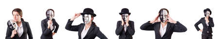 Woman with mask in hypocrisy conceptの写真素材