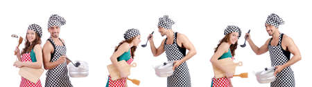 Pair of funny cooks on whiteの写真素材