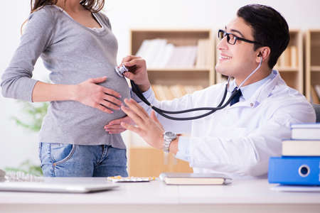 Pregnant woman visiting doctor for consultation