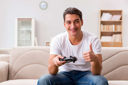 Man addicted to computer gamesの写真素材