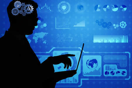 Artificial intelligence concept with man and laptop
