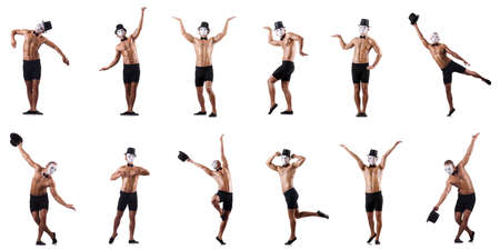 Naked muscular mime isolated on whiteの写真素材