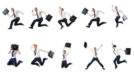 Jumping businessman isolated on white