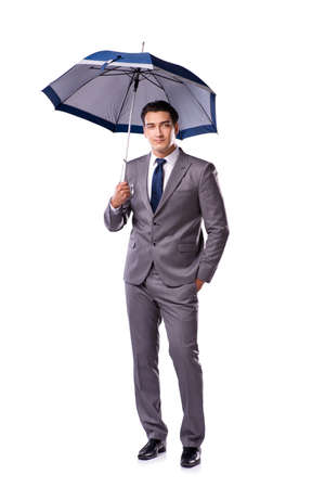 Businessman with umbrella isolated on white backgroundの写真素材