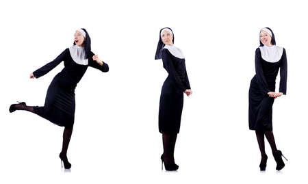 Pretty nun isolated on whiteの写真素材