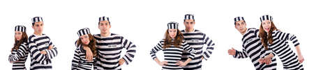 Pair of prisoners isolated on whiteの写真素材