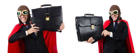 Man in red cover isolated on whiteの写真素材