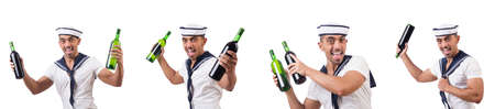 Sailor isolated with wine bottleの写真素材