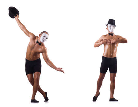 Naked muscular mime isolated on whiteの写真素材