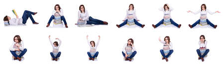 Student with books isolated on whiteの写真素材