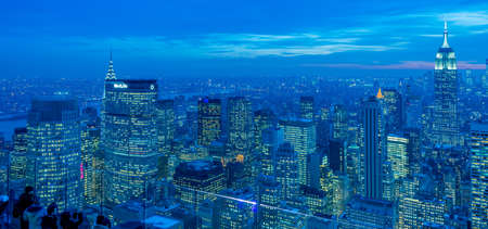 View of New York Manhattan during sunset hoursの写真素材