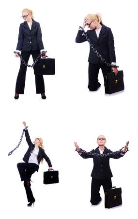 Businesswoman with chain isolated on the whiteの写真素材