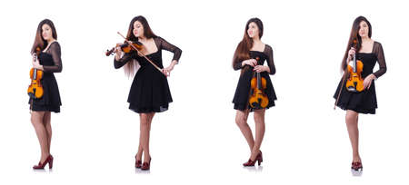 Woman performer playing violin on whiteの写真素材