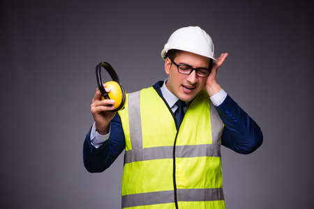 Man wearing hard hat and construction vestの写真素材